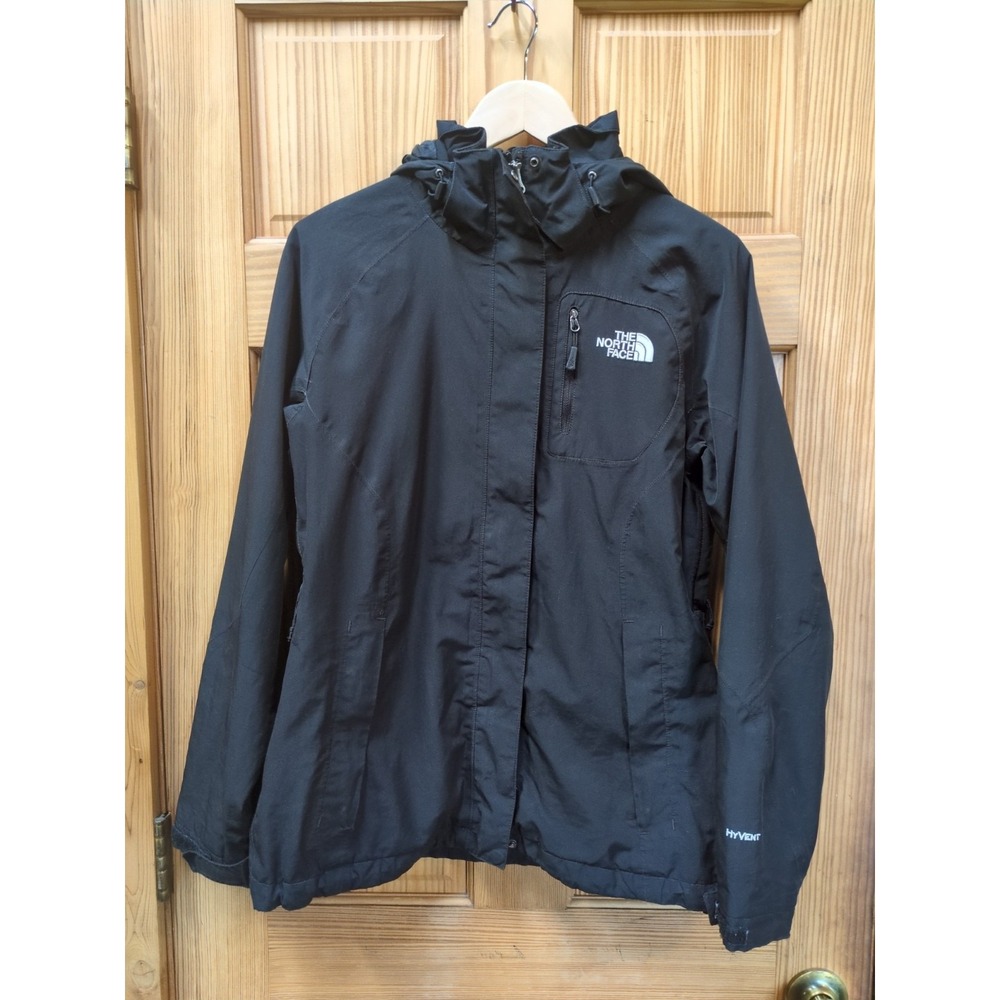 *Flaw* North Face Hyvent Womens M Rain Jacket Black Full Zip Waterproof Hooded